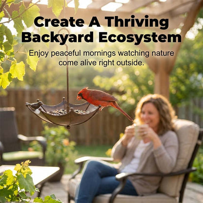 🐦Hanging Umbrella Bird Feeder & Bath – Dual-Use, Rust-Resistant, Vintage Garden Decor ☂️