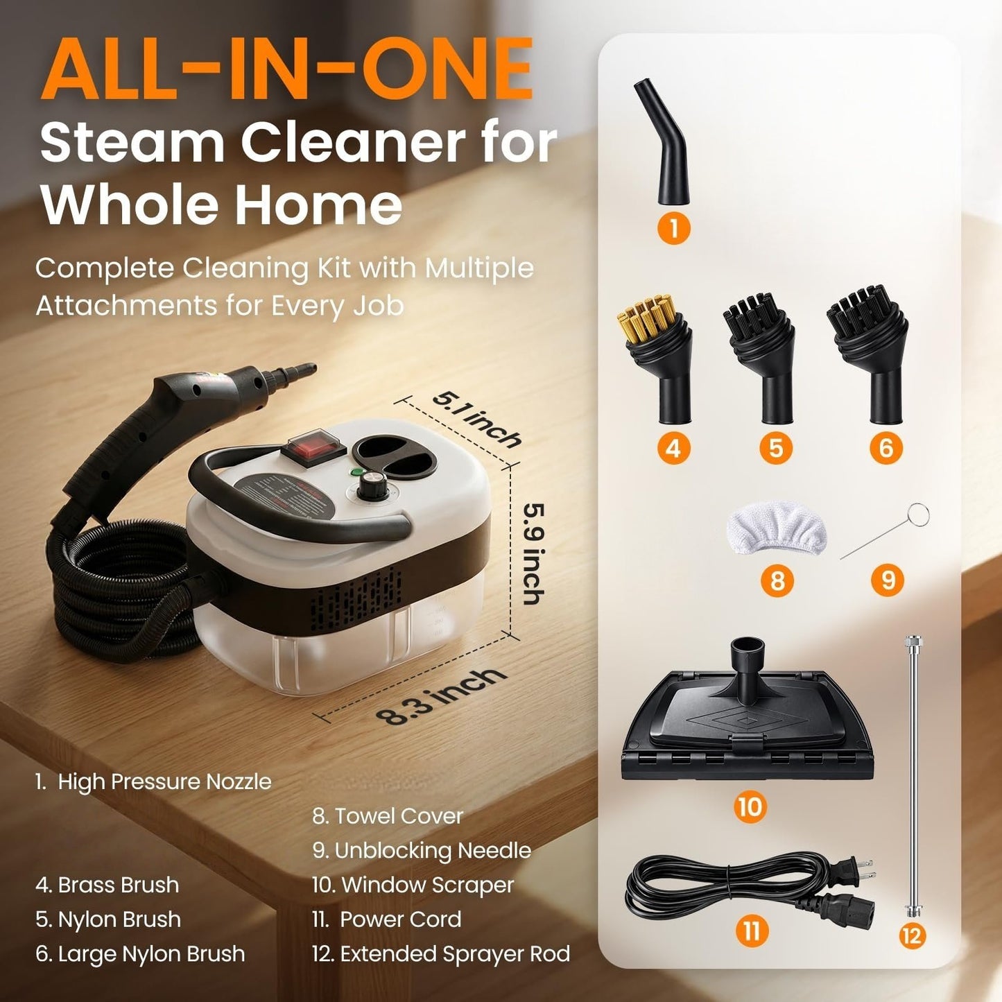 💦2500W Handheld Steam Cleaner for Home