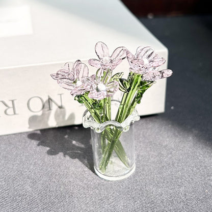 Mini Glass Flower Ornament Crafts Artificial Flower Floral Figurine