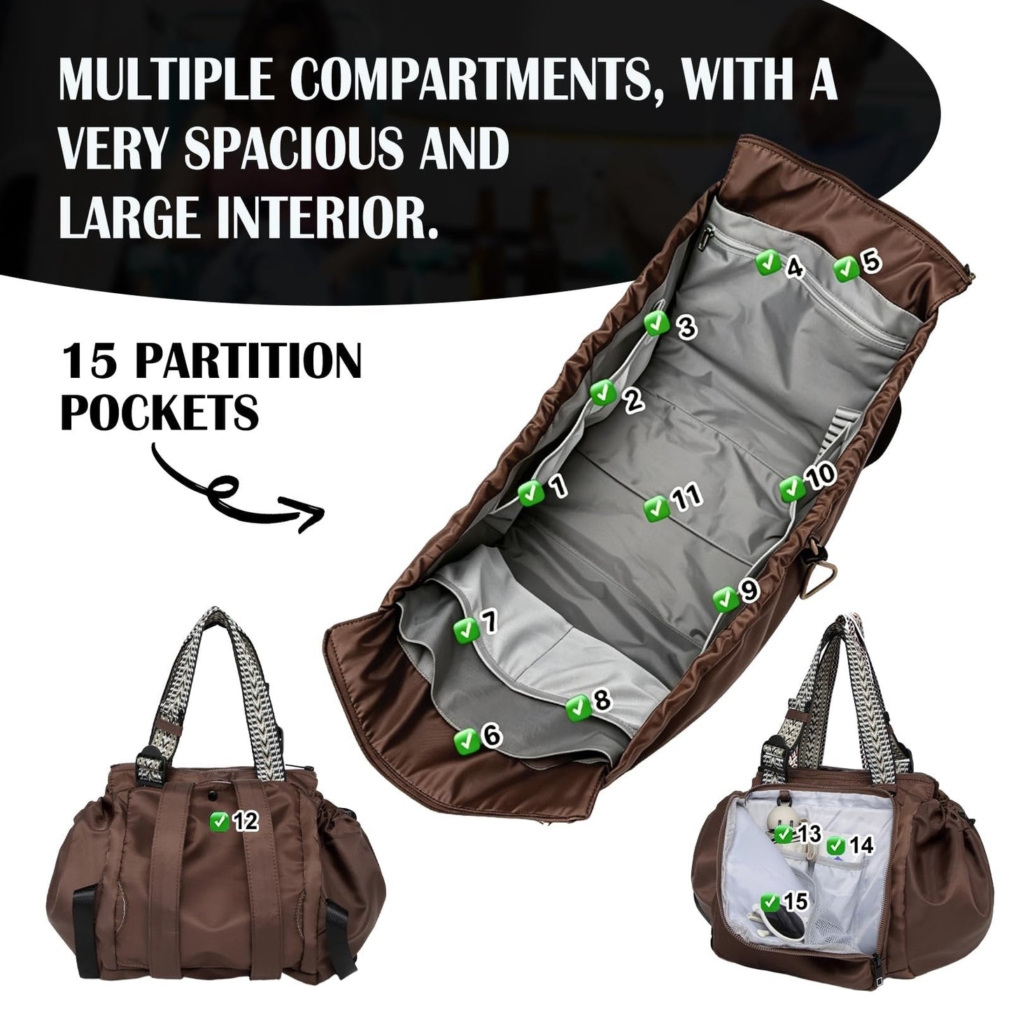 Convertible 15-Pocket Travel Tote Backpack