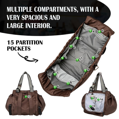 Convertible 15-Pocket Travel Tote Backpack