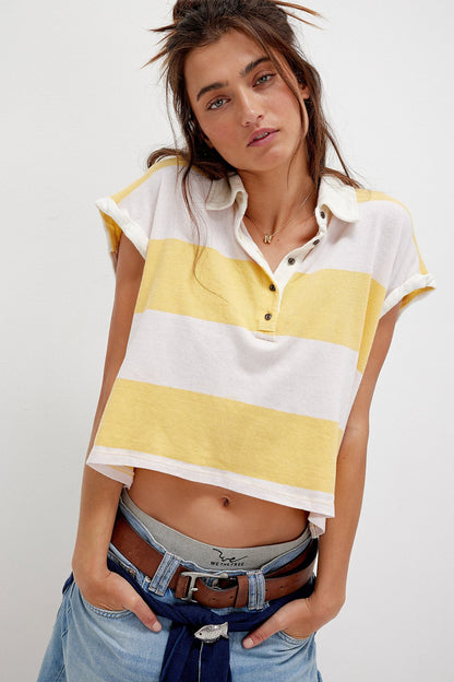 Women's Summer Striped Polo Shirt – Casual Loose Short Sleeve Top