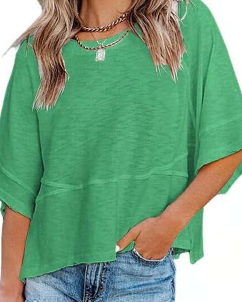Panel Solid Color Flared Sleeve T-Shirt