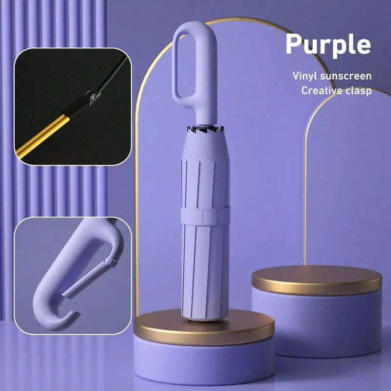 Portable Automatic Folding Umbrella, Windproof Waterproof with Loop Buckle