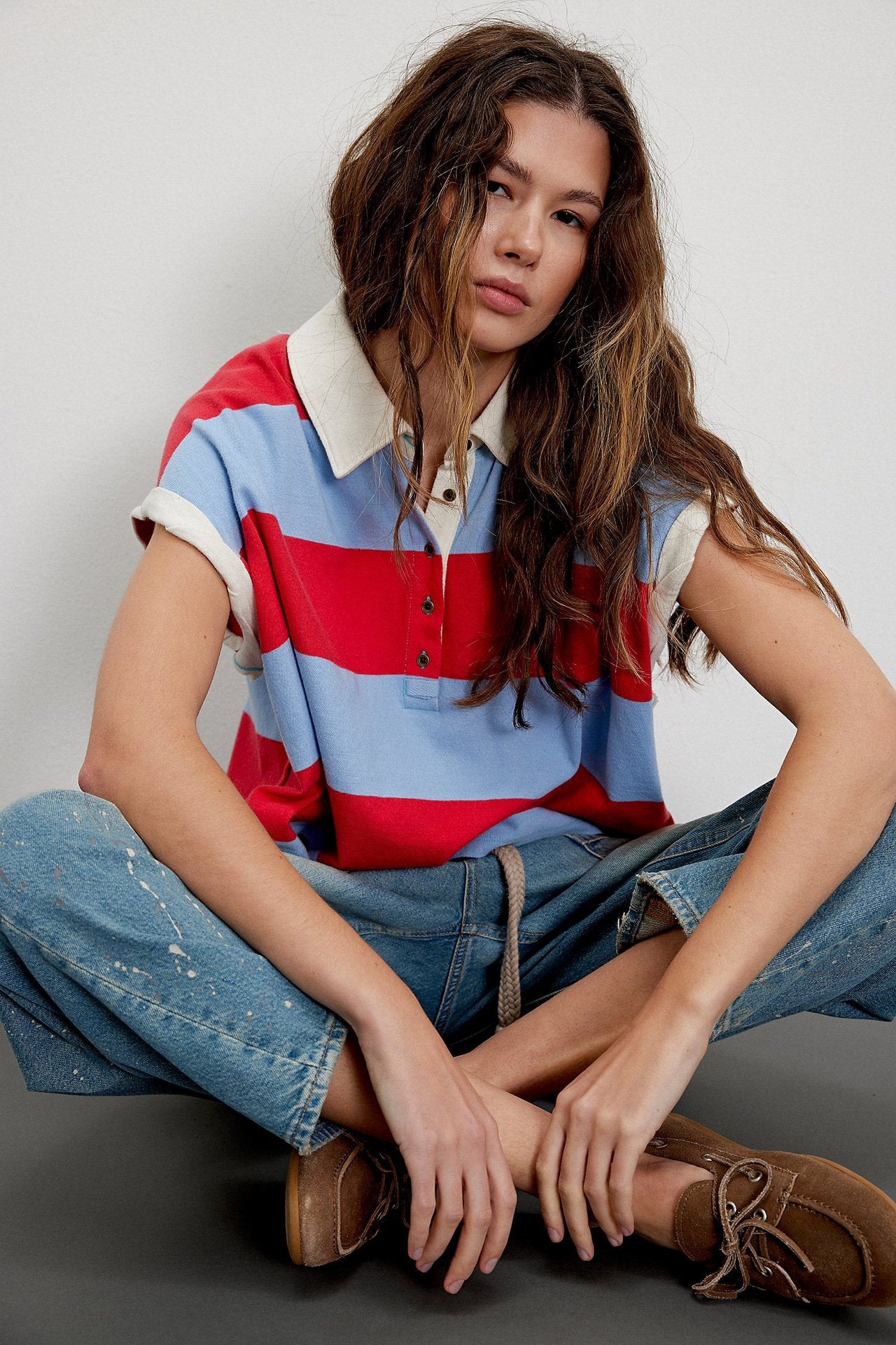 Women's Summer Striped Polo Shirt – Casual Loose Short Sleeve Top