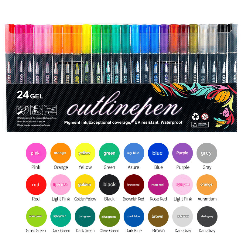 8/12/24/36/48 Colors Double Line Outline Art Pen Marker Pen