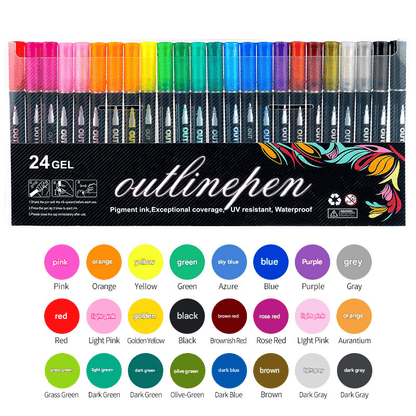 8/12/24/36/48 Colors Double Line Outline Art Pen Marker Pen