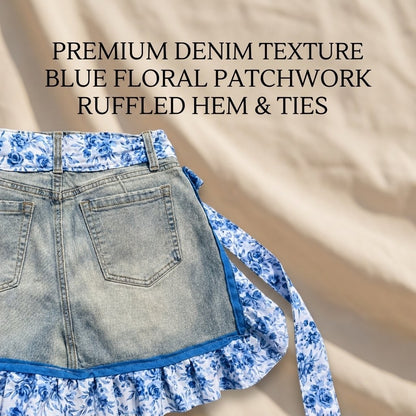 👖 Denim Echo Ruffle Apron – Upcycled Vintage Jean with Floral Lace 🌸 Sustainable Kitchen & Gardening Gift 🧑‍🌾♻️