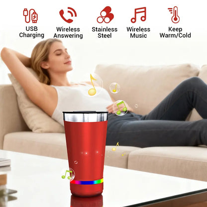 Stainless Steel 16.oz Nsulated MUG With Built-in Bluetooth Speaker Rechargeable Wireless Multi-color LED Lights Prefect Gift