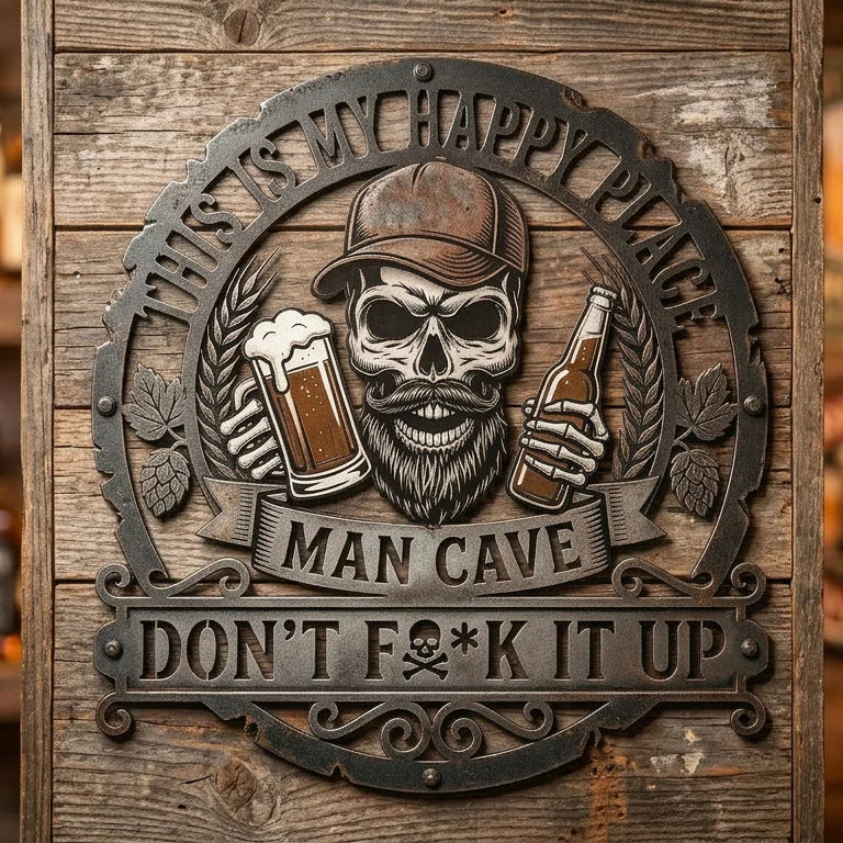 💀🍺Funny Skull Man Cave Metal Wall Sign