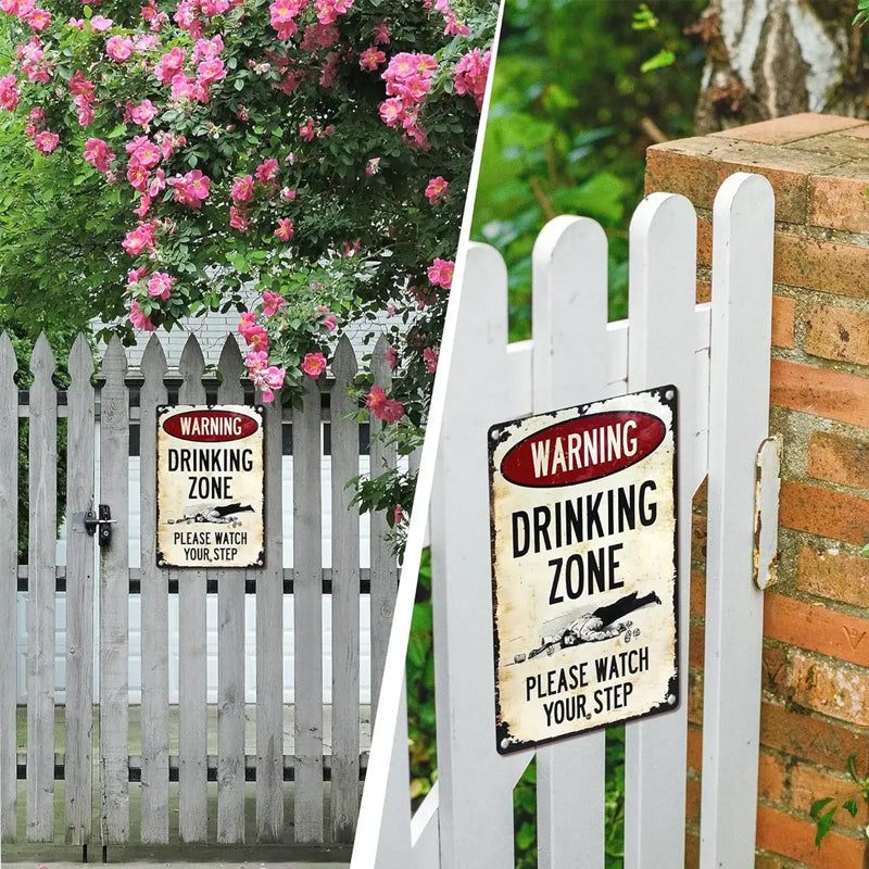 Funny Warning Drinking Zone Vintage Bar Metal Sign 🍻🚧