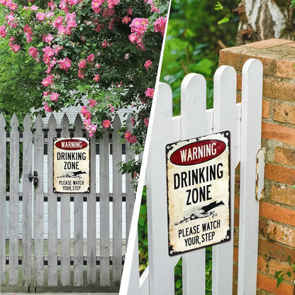 Funny Warning Drinking Zone Vintage Bar Metal Sign 🍻🚧