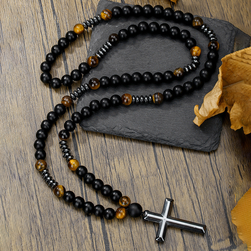 Natural Obsidian Yooperlite RosaryNecklace, UV Reactive EnergyProtection Healing Crystal