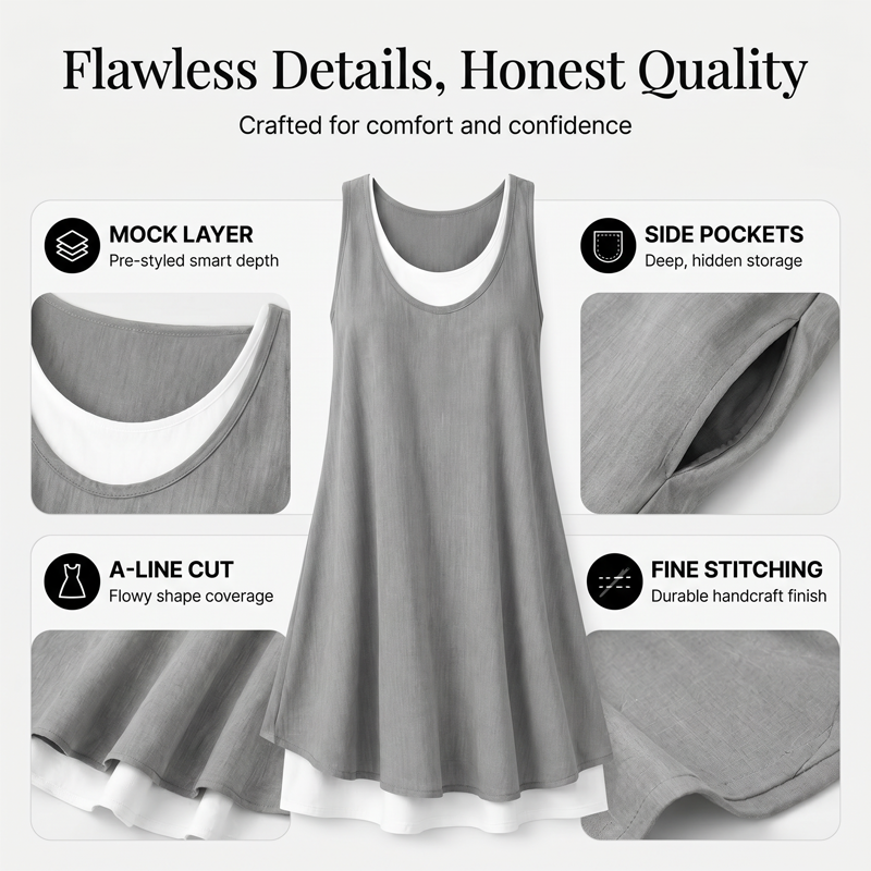 ⏰Last Day Sale 49% Off💃Women's Casual Loose Sleeveless Fake Two Piece Tank Dress