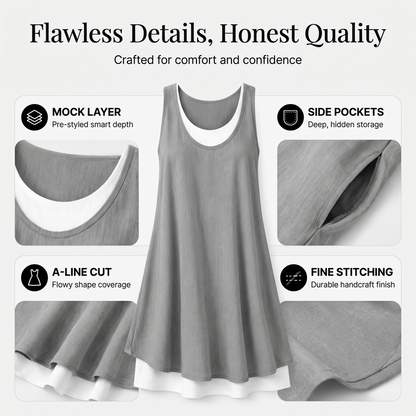 ⏰Last Day Sale 49% Off💃Women's Casual Loose Sleeveless Fake Two Piece Tank Dress