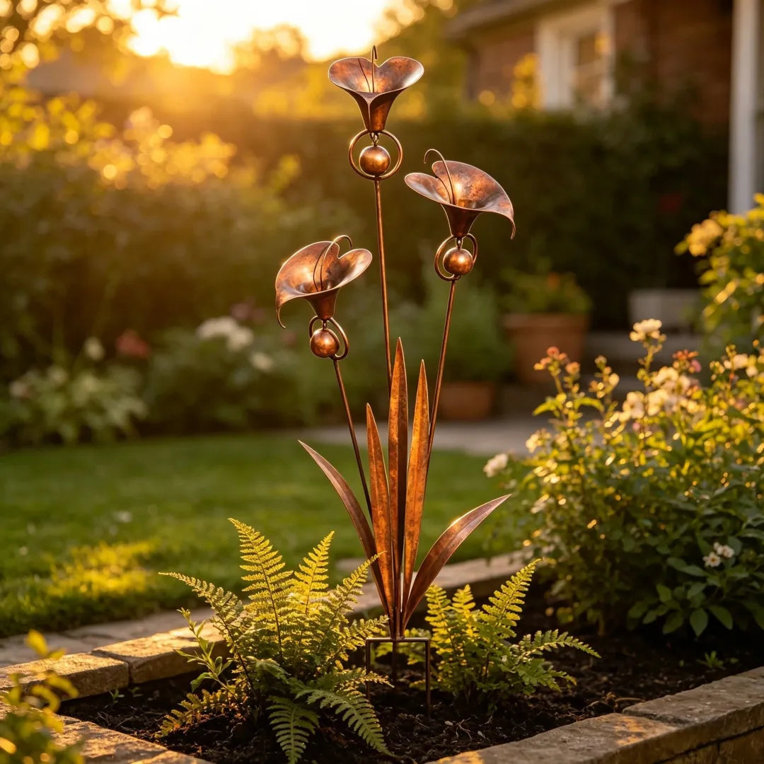 Copper Calla Lily Garden Chime Set – Peaceful Outdoor Decor for Flower Lovers 🌿🔔