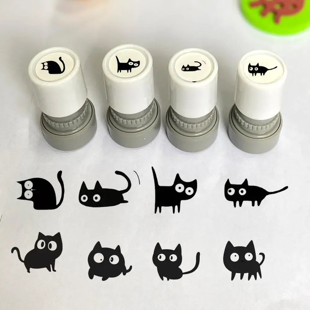 Cat Pattern Stamp, 5 Counts/set Round Self-inking Stamp
