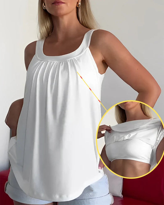 Solid Color Pleated Tank Top