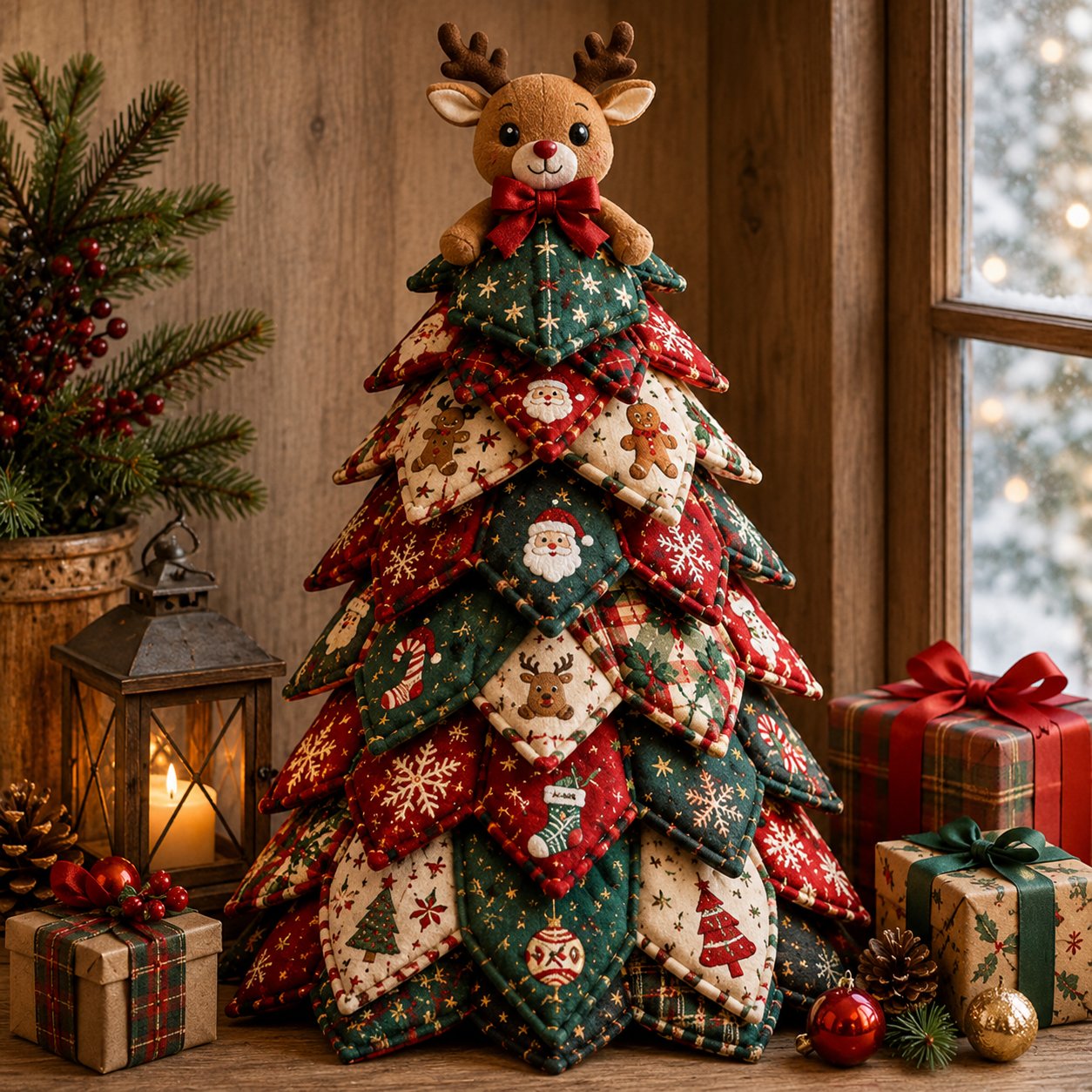 DIY Quilted Christmas Tree Kit – Handmade Fabric Holiday Tabletop Tree Decor