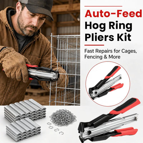 🔥Auto-Feed Hog Ring Pliers Kit –Heavy Duty Fence & Cage Fastening Tool