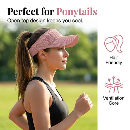 🔥Women’s High Ponytail Visor Hat 🧢 Breathable, Open-Top UV400 Protection ☀️Perfect for Running, Hiking, Beach Days & Everyday “That Girl” Style 💁‍♀️✨