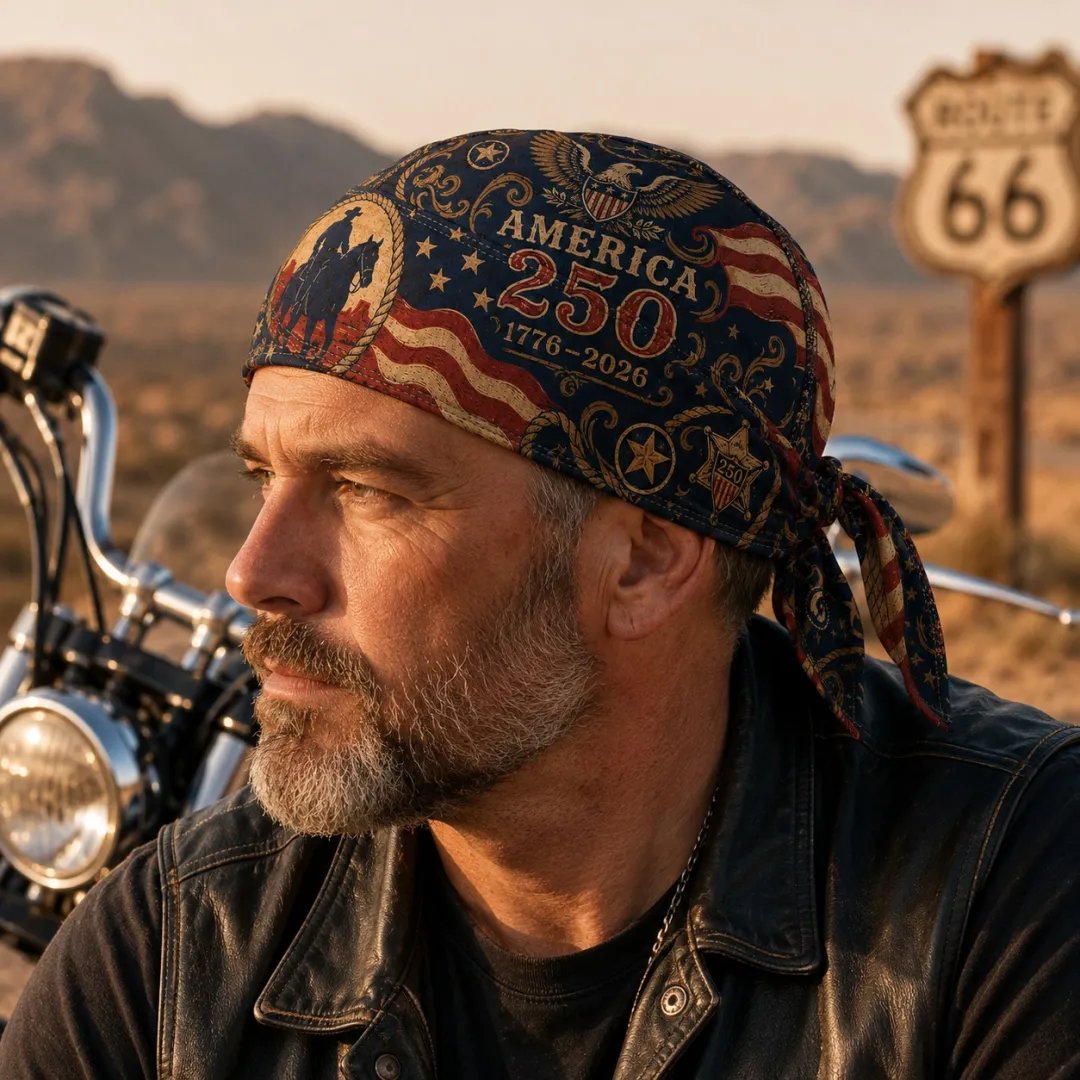 🔥LIMITED AMERICA 250 DESIGN — Cycling Pirate Hat / Biker Headwrap (Adjustable tie-back fit)