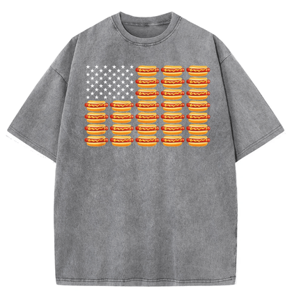 Hot Dog American Flag July 4th Patriotic Summer BBQ Funny T-Shirt