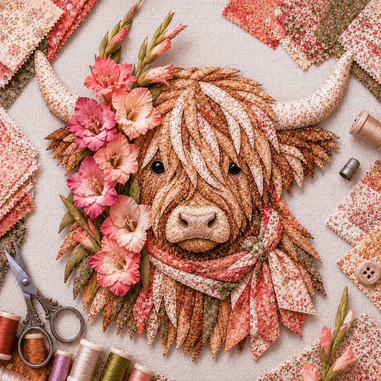 ⏰LAST DAY 49% OFF - 🐮💐🌸 Birth Flower Highland Cow 3D Layered Fabric Art DIY Kit | Complete Kit Included ✂️ Pre-Cut Pieces • Glue or Stitch Your Way • Create a Cozy 3D Highland Cow Decor 💕