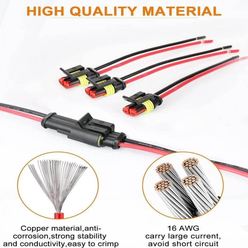 ⚒️18 AWG Waterproof Male/Female Electrical Connectors—Suitable for truck, motorcycle, marine, and other wire connections.
