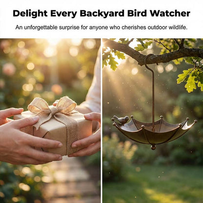 🐦Hanging Umbrella Bird Feeder & Bath – Dual-Use, Rust-Resistant, Vintage Garden Decor ☂️