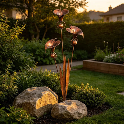 Copper Calla Lily Garden Chime Set – Peaceful Outdoor Decor for Flower Lovers 🌿🔔