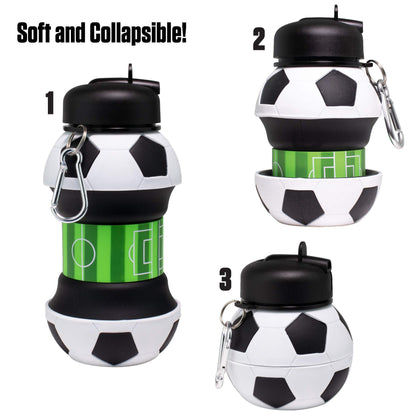 Collapsible Soccer Bottle | 34oz Expandable Food-Grade Silicone Sports Jug