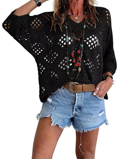 ? Handmade Crochet V‐Neck Boho Top | Apricot Summer Essential