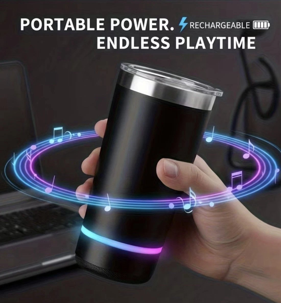 Stainless Steel 16.oz Nsulated MUG With Built-in Bluetooth Speaker Rechargeable Wireless Multi-color LED Lights Prefect Gift