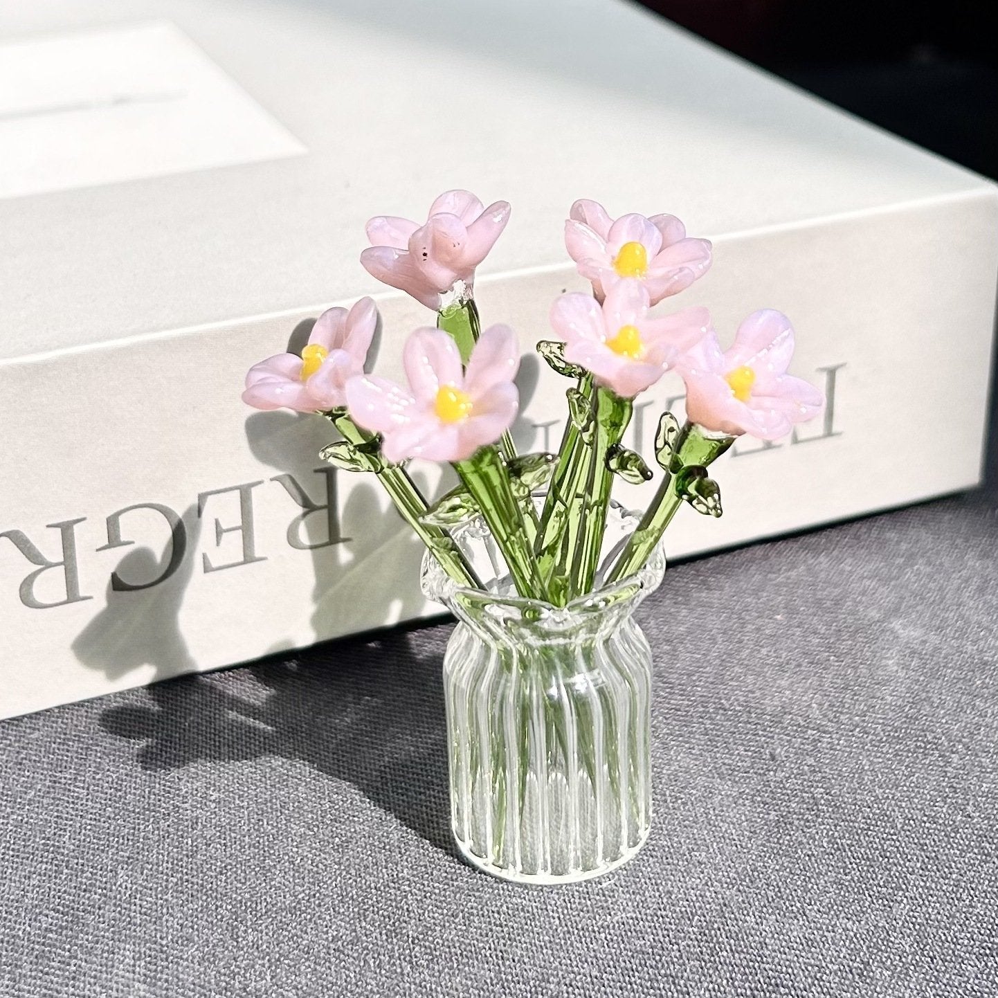 Mini Glass Flower Ornament Crafts Artificial Flower Floral Figurine
