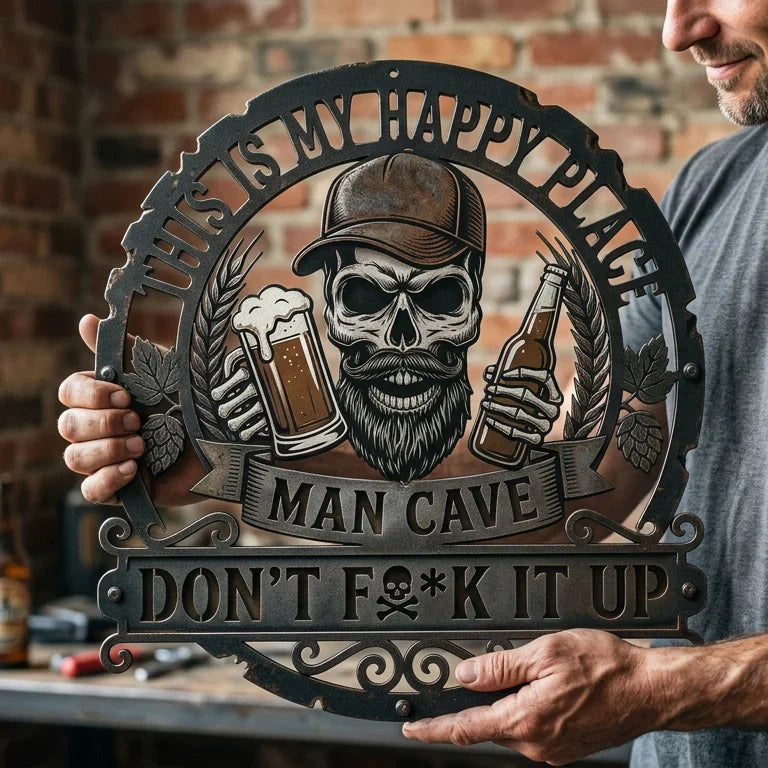 💀🍺Funny Skull Man Cave Metal Wall Sign