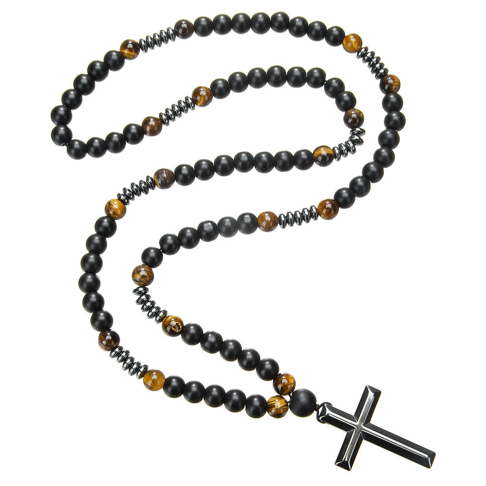 Natural Obsidian Yooperlite RosaryNecklace, UV Reactive EnergyProtection Healing Crystal