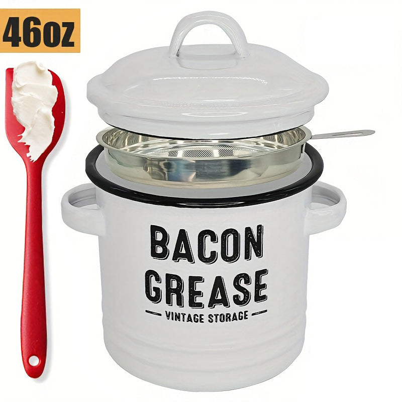🎉New Year Sale—42 oz bacon grease container with strainer and food-grade silicone spatula