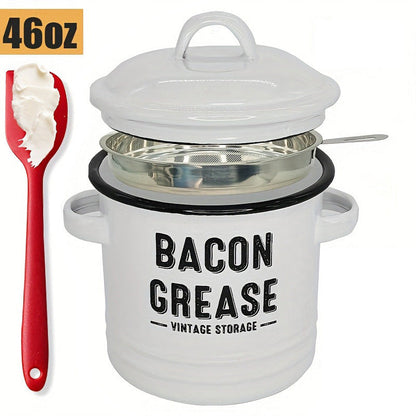 🎉New Year Sale—42 oz bacon grease container with strainer and food-grade silicone spatula