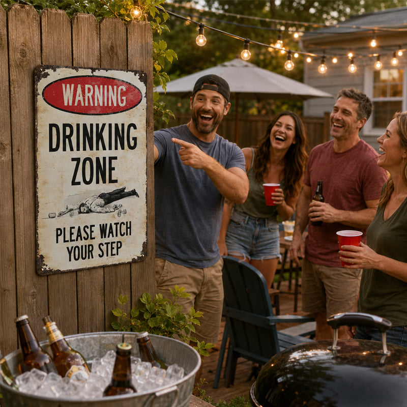 Funny Warning Drinking Zone Vintage Bar Metal Sign 🍻🚧