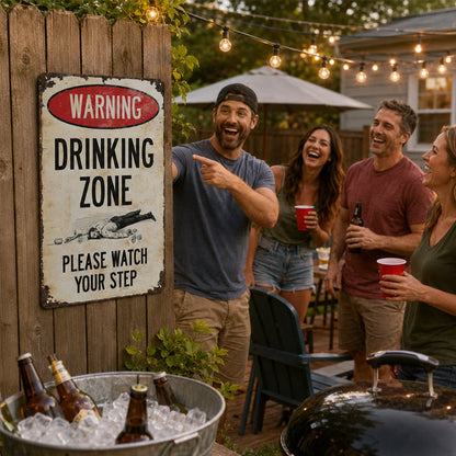Funny Warning Drinking Zone Vintage Bar Metal Sign 🍻🚧