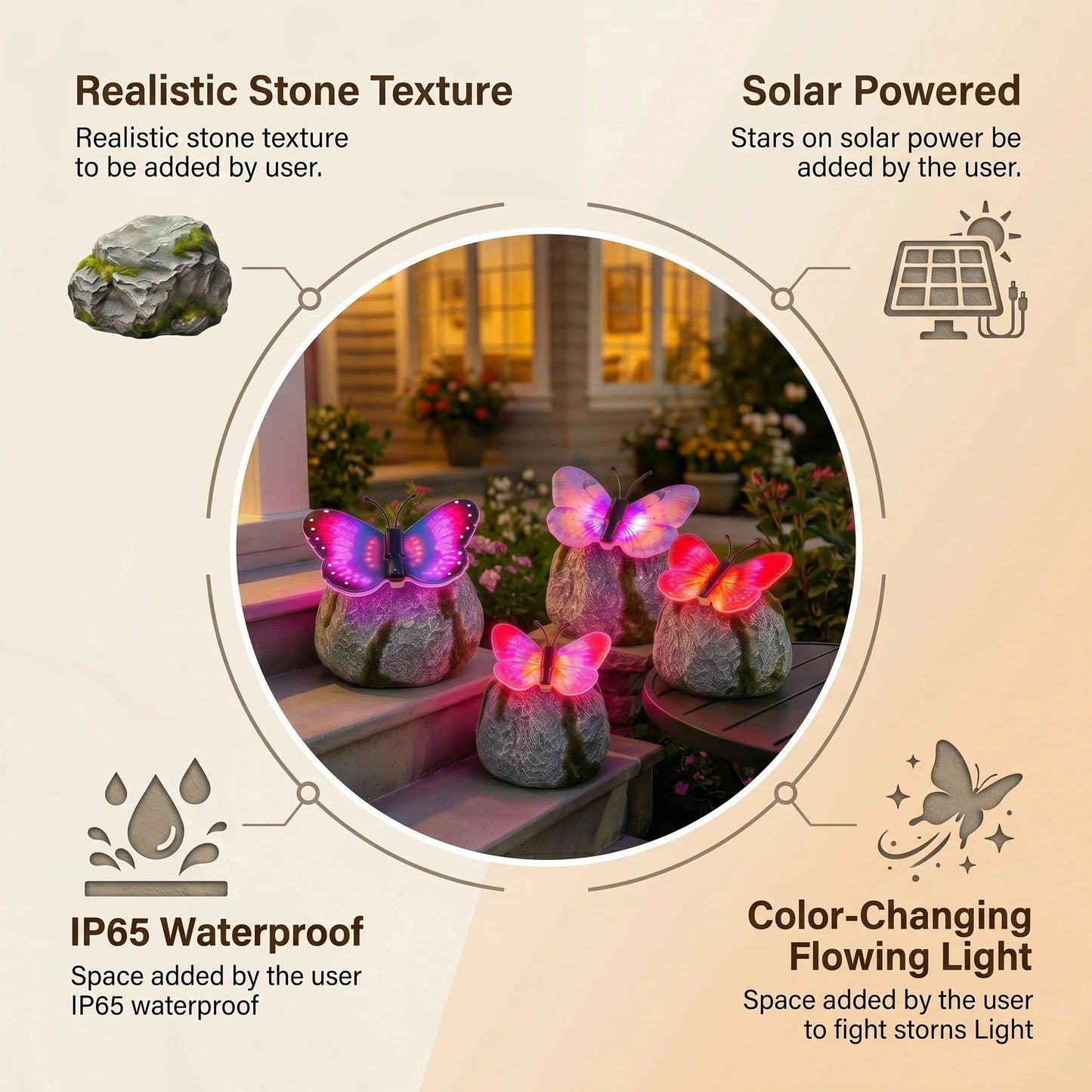 🦋 Solar Butterfly Stone Garden Light, Waterproof LED Glowing Landscape Rock Lamp, Auto On/Off Outdoor Resin Decor for Yard, Lawn, Pathway, Patio & Porch, Perfect Garden Gift