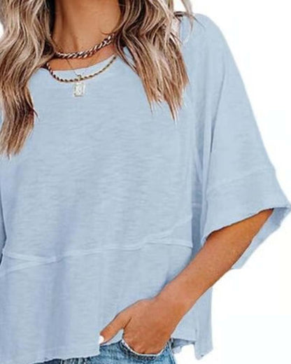 Panel Solid Color Flared Sleeve T-Shirt