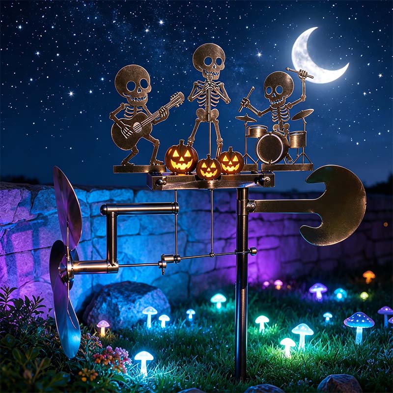 Halloween Skeleton Metal Drummer Kinetic Wind Spinner
