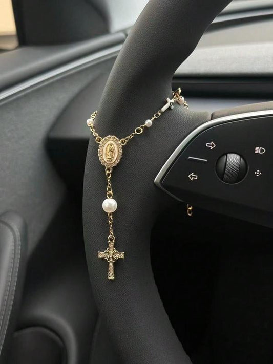 🚗Unique Retro Steering Wheel Rosary Pendant