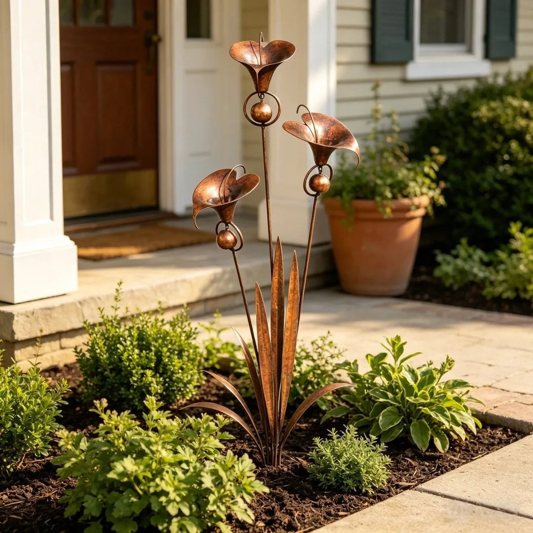 Copper Calla Lily Garden Chime Set – Peaceful Outdoor Decor for Flower Lovers 🌿🔔
