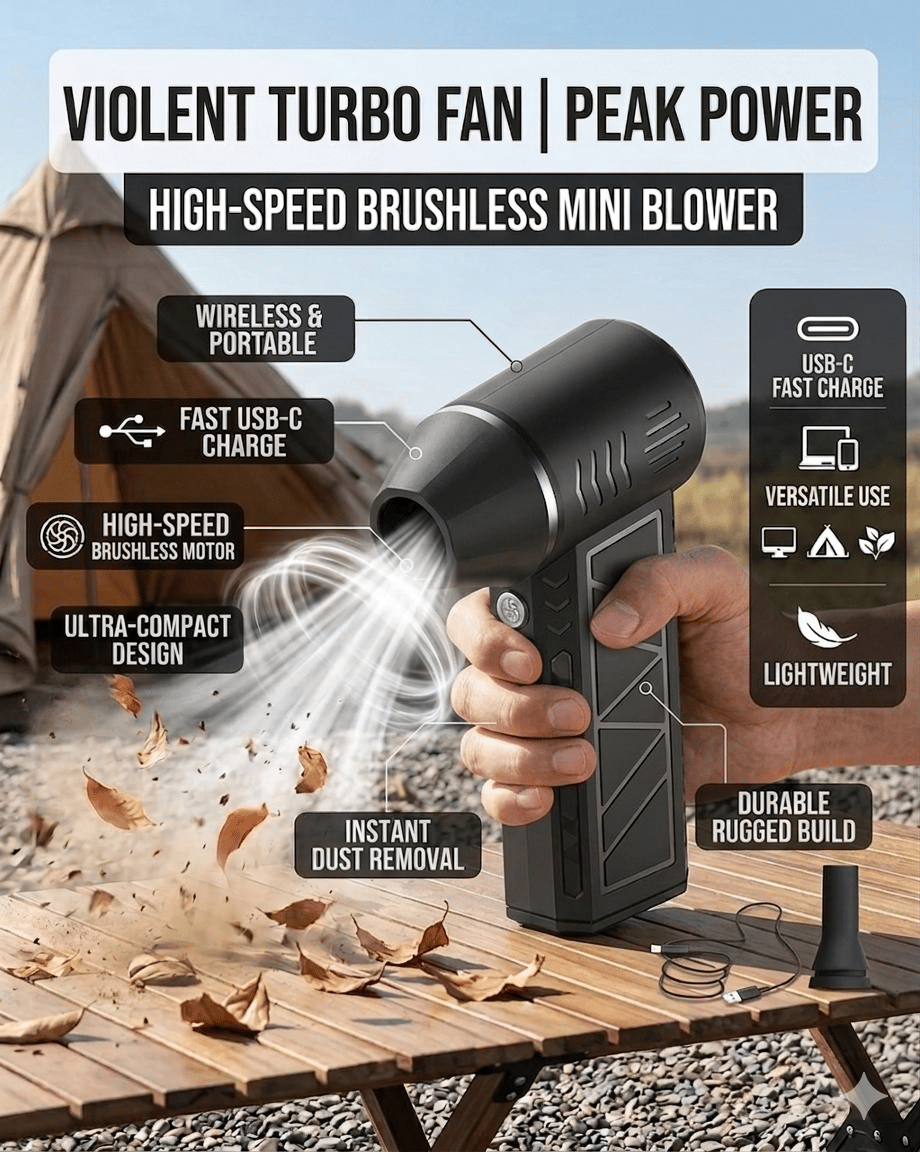 Violent Turbine Mini Portable Wireless Hair Dryer