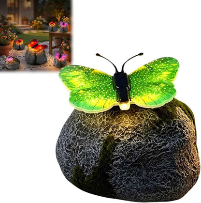 🦋 Solar Butterfly Stone Garden Light, Waterproof LED Glowing Landscape Rock Lamp, Auto On/Off Outdoor Resin Decor for Yard, Lawn, Pathway, Patio & Porch, Perfect Garden Gift