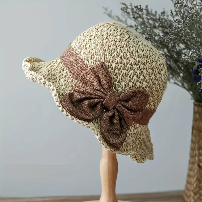✨Straw Hat with Retro Bow – Foldable & Breathable for Summer