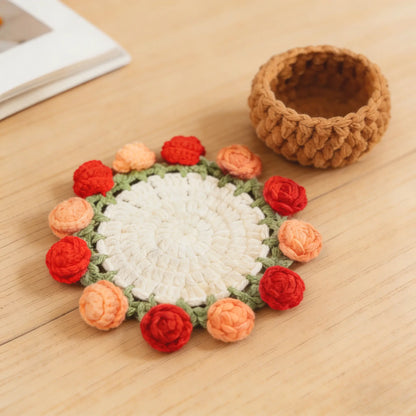 Handmade Crochet Flower Bouquet Coaster – Decorative Gift for Mom & Grandma